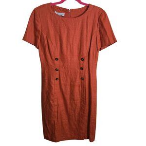 Gilligan Vintage Orange Linen Career Office Short Sleeve Sheath Dress Size 8
